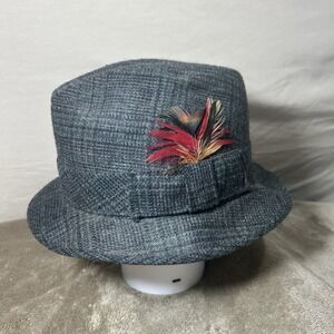 Vintage Richman Brothers Fedora Hat Mens Medium 7 - 7 1/8 Grey Tweed Feather
